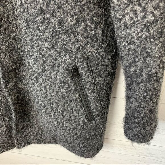 ASOS Wool Blend Zip Front Marled Charcoal Coat Removable Hood 2XS - Picture 4 of 10